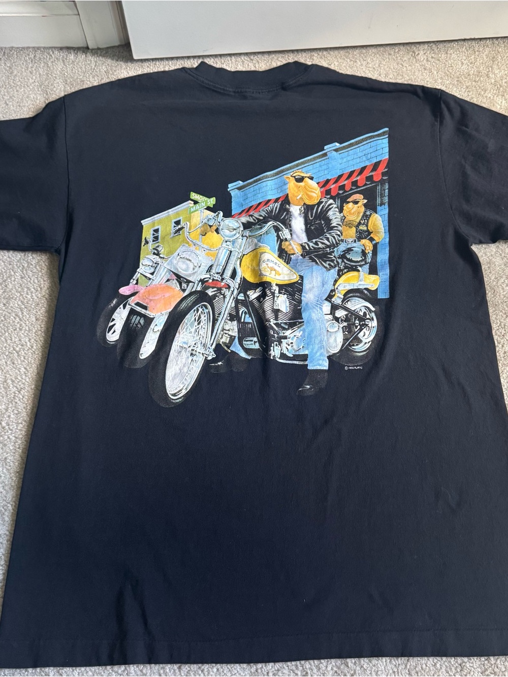 Vintage 1993 Camel Cigarette York Motorcycle T-Shirt Black Single Stitch 90s XL